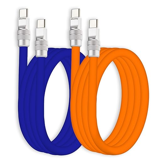 chubbycable Couple Chubby 2-Pack 240W USB C Cable Extra Thick Silicone Fast Charging Cable Compatible with iPhone 17-15 Series iPad Galaxy Series, Dark Blue+Orange, Type-C to Type-C, 3.3FT