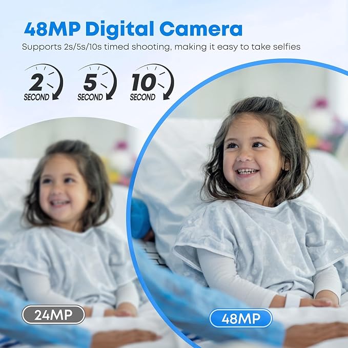 Digital Camera, Autofocus 4K Vlogging Camera for Photography with 64GB Card, Full HD 4K Point and Shoot Camera Portable Compact and Shoot Digital Camera for 16X Zoom, Anti-Shake, for Beginners, Black