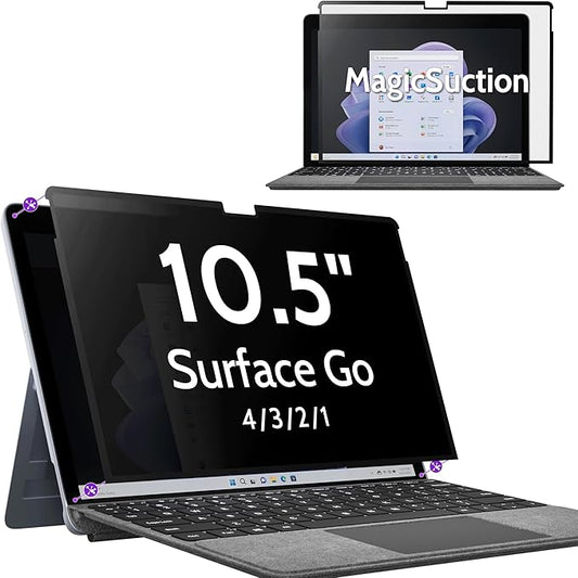 Privacy Screen for 10.5 Inch Surface Go 4/3/2/1, MagicSuction™ Removable Anti Spy Black Protector, Glare Blue Light Filter for Microsoft Laptop Computer Monitor