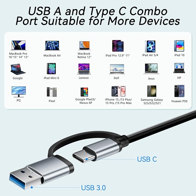 USB C Hub Multiport Adapter,7 in 1 USB-C & USB A Hub Expansion Multi USB3.0/2.0 Port,Aluminum USB Type C Hub for iPhone 16 15,Laptop,PC,Mac,MacBook Pro Air,iPad,Desktop,Grey