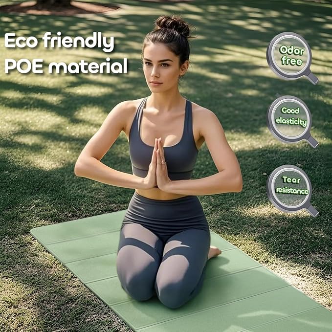 Foldable Yoga Mat 12mm Extra Thick Joint Protection,Portable Design for Travel/Pilates/Board/Camping,Environmental Sports Mat Non-Slip Gym Mat,Odorless POE Material
