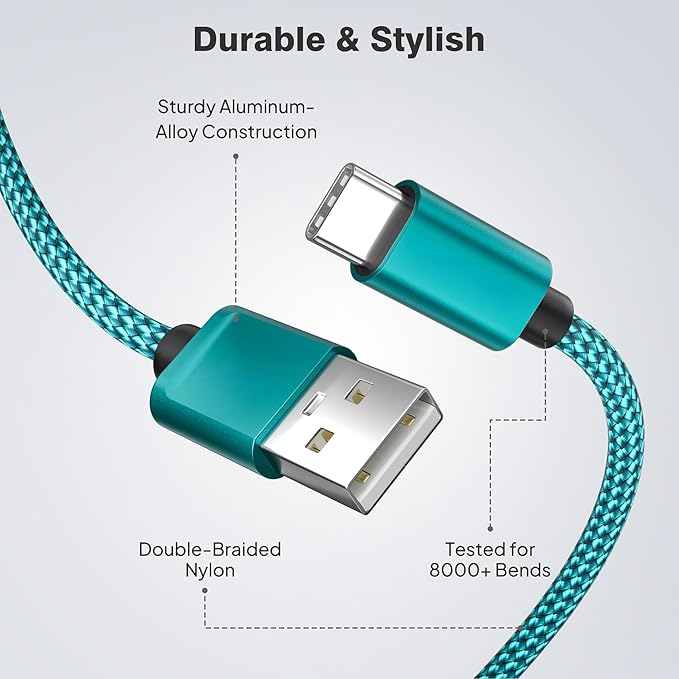 Elebase for Samsung Galaxy S25 Charger Cable 1.5/3.3/6.6FT 3Pack,USB A to Type C Charging Cord for Car,S24 S23 S22 Tab S10 S9 S8 S7 A9 A8 A7 Plus Ultra FE,Z Flip Fold,Kindle Fire HD Paperwhite Scribe