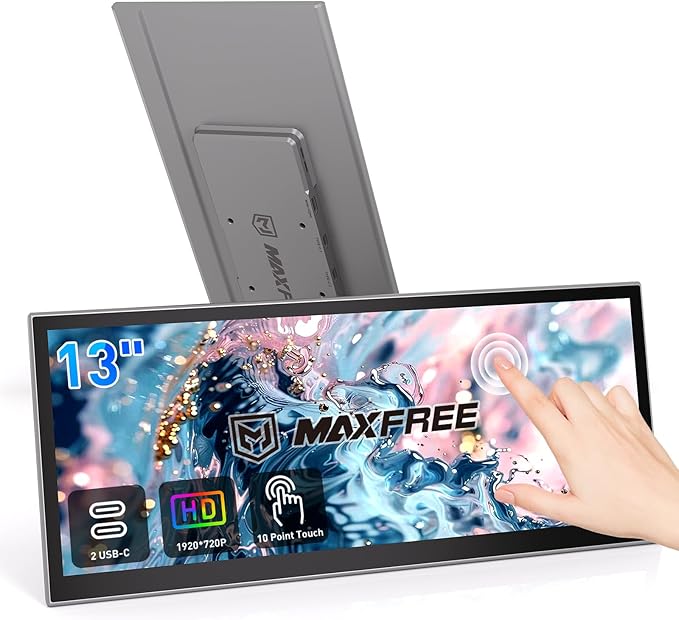 Maxfree Portable Monitor Touchscreen, 13" 1080P 10-Point Touch Screen Monitor with Kickstand & Speaker, Plug & Play, Laptop Screen Extender for Laptop/Windows/MacOS/Android/PS4/5/Xbox/iPad