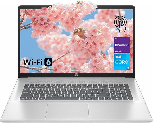 HP High-Performance 17.3" Laptop, 17.3" HD+ Touchscreen, 8-Cores Intel i3-N305, 8GB RAM, 128GB eMMC + 512GB PCIe SSD, Webcam, HDMI, Numeric Keypad, Wi-Fi 6, Windows 11 Pro, Silver