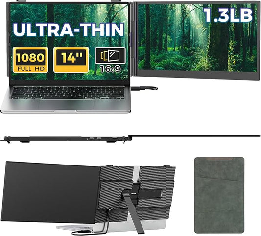 Laptop Screen Extender,14" FHD 1080P IPS Portable Monitor for Laptop,Ultra-Thin 0.17" & 1.3lbs Lightweight,Plug & Play Dual Screen for 13-17.3" Laptops,Compatible with Wins/Mac/Android/Switch/Chrome