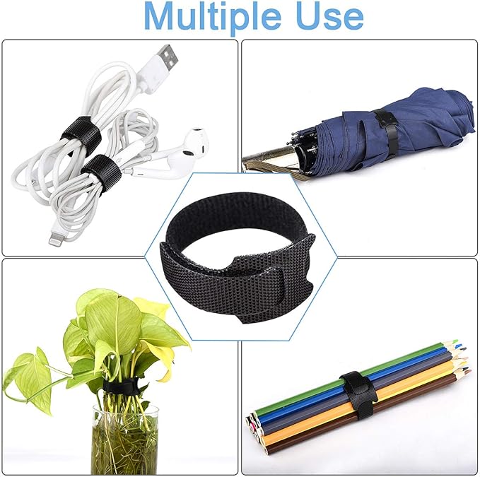 60 PCS 6 Inches Reusable Cable Ties, Adjustable Cord Straps Wire Organizer Cord Wrap and Hook Loop Cable Management