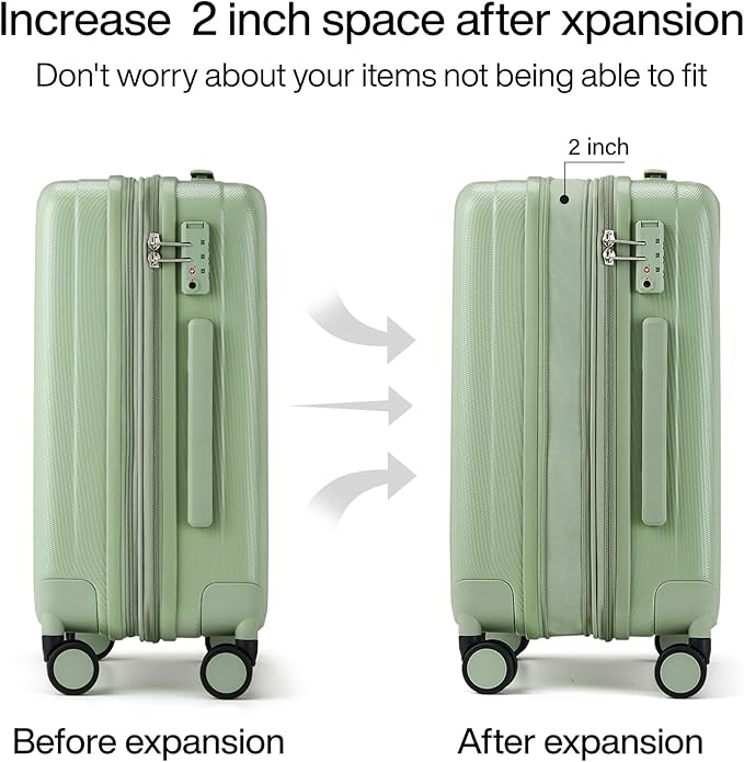 Hanke Expandable Hardshell Luggage Sets 3 piece Carry on Luggage with Wheels Suitcases Lightweight Checked Travel Luggage Rolling Large Suitcase Travel Luggage Bag Woman Men 20/24/29Inch(Bamboo Green)