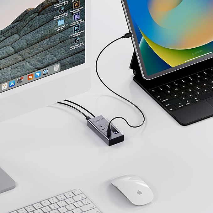 Powered USB C Hub, 4 in 1 USB C Hub Support Data 10Gbps & Charging(Not Support Video), USB C Powered Hub 10Gbps Ports for iMac, MacBook Pro/Air, iPad, XPS, USB Hub with 30W PD Power Adapter