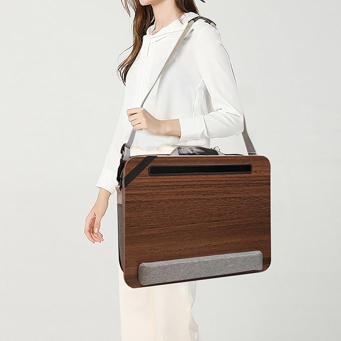 Lap Desk for Laptop Stand with Cushion, Adults with Storage Fits Up to 15.6in, Combines Features Bag and Pillow Table by Travel, Portable Workstation for Home College Office (Walnut Color)