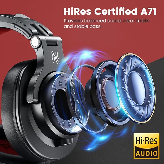OneOdio A71 Hi-Res Studio Recording Headphones - Wired Over Ear Headphones with SharePort, Monitoring Mixing Foldable Headset with Stereo Sound, 3.5/6.35MM Jack for PC Computer DJ Guitar-Red