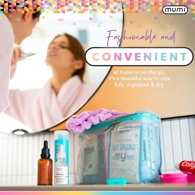 MUMI Travel Toiletry Bag Set of 3 – Clear TSA Approved Toiletry Bags for Women – Reusable Water-Resistant Makeup Organizer Pouches for Skincare, Cosmetics, Travel Accessories, Airport Packing - Gray