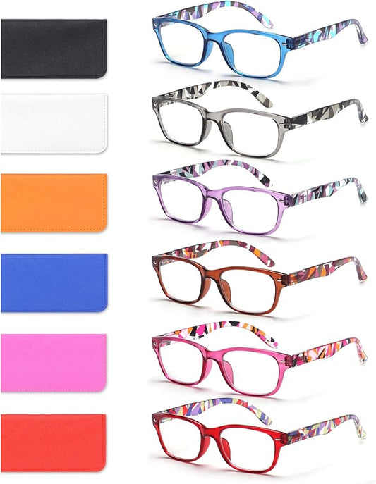 6 Pack Reading Glasses for Women Men Blue Light Blocking Spring Hinge Computer Readers, Anti Eyestrain/Glare