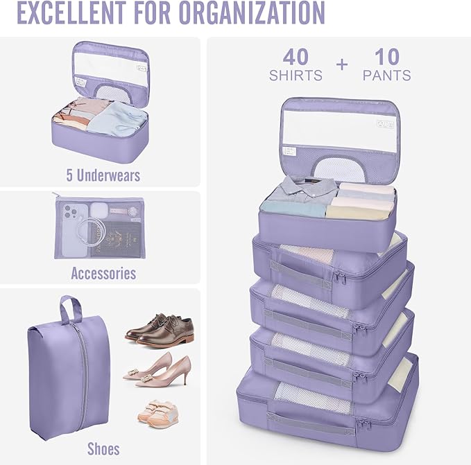 Veken 10 Set Packing Cubes for Travel Essential, Suitcase Organizer Bags in 4 Sizes, Carry-On Luggage Accessories with Large Laundry & Hanging Toiletry Bag, Must-Have for Airplane, Road Trip & Camping