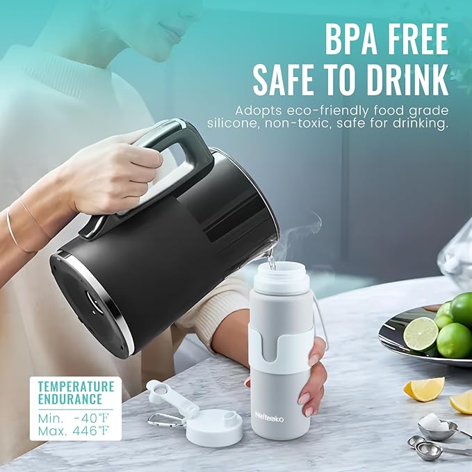 Nefeeko Collapsible Water Bottle, BPA Free 26oz Foldable Water Bottle for Travel Sports, Leak-Proof Spill-Proof Portable Water Bottles with Carabiner, Lightweight