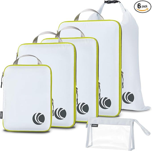 Cipway Compression Packing Cubes, Ultralight Luggage Organizer Bags with Laundry Bags and Clear Toiletries Bag,Travel Essentials for Carry on Suitcase (6 Piece,White)