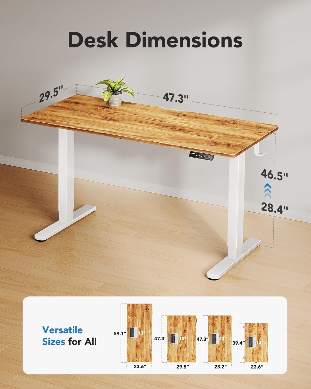 HUANUO Electric Standing Desk, 48" x 30" Whole Piece Desktop, Adjustable Height Computer Desk, 4 Height Memory Settings, Sit Stand Up Desks for Home Office, Light Vintage