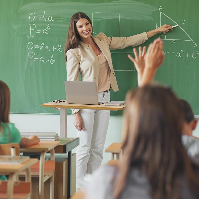 SANODESK Medical Adjustable Overbed Bedside Table with Hidden Casters, Pneumatic Mobile Laptop Computer Standing Desk Cart with Tray, Hospital and Home Use(27.6" W x 15.7" D, Maple)