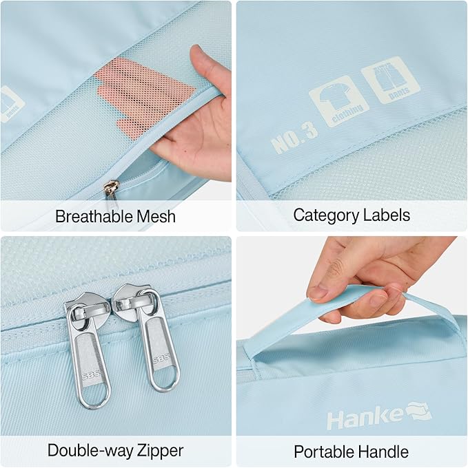 Compression Packing Cubes (Pack of 7), Expandable Luggage Organizer Bags, Hanke Packing Cubes for Travel, Double Zipper Durable Travel Packing Organizers for Suitcase Backpack and Carry-On