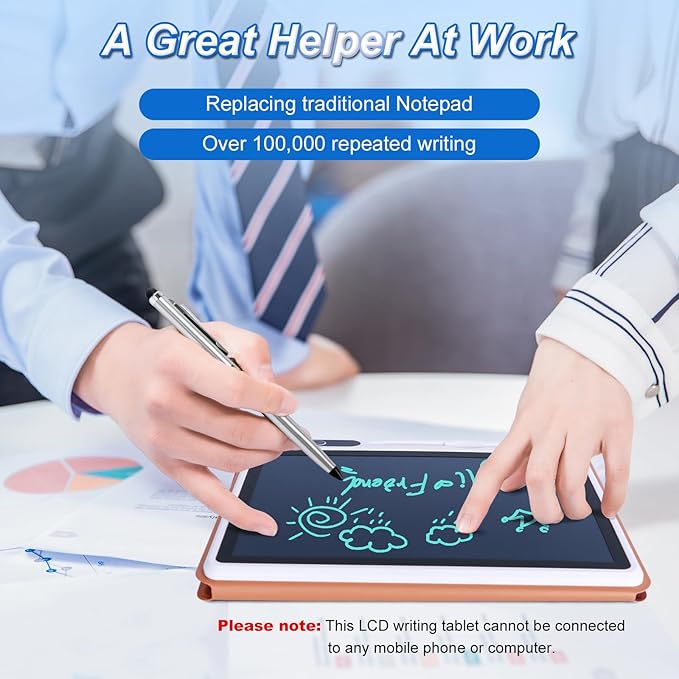 10inch LCD Writing Tablet with PU Protective Cover Electronic Writing Notebook Erasable Drawing Board for Adults at Home Office Work(Brown)