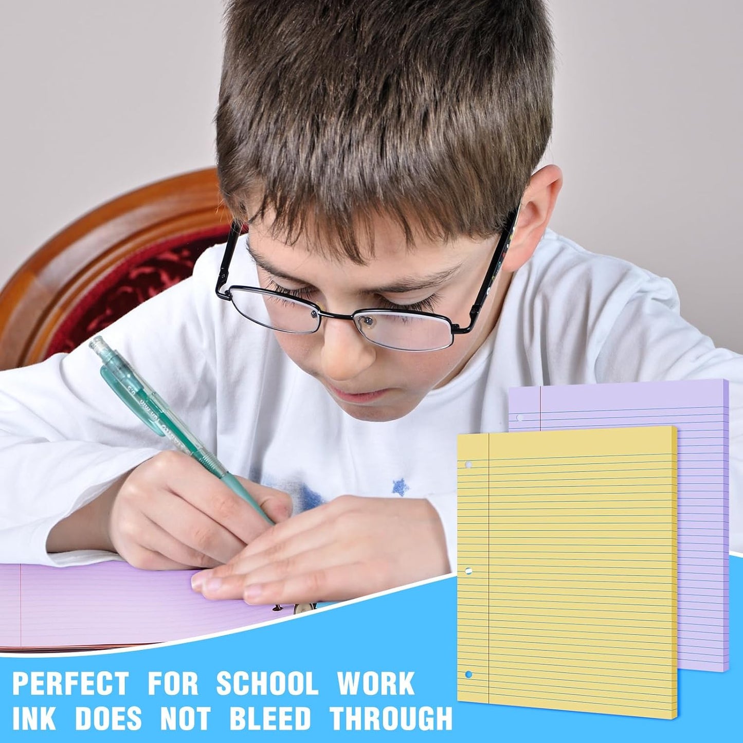 PerKoop 12 Pack 600 Sheets Colored Lined Paper Bulk Wide Ruled 8 x 10.5 Inches, Pastel Loose Leaf Notebook Paper 3 Hole Punched Filler for Back School Classroom Supplies(Sweet Color)