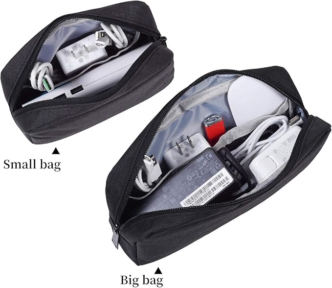 dealcase Canvas Waterproof Universal Electronic Accessories Organizer for Power Bank,Charging Cords,Chargers,Mouse,USB Cable,Earphones and More Out-going, Business Travel Gadget Bag,Black(Small+Big)