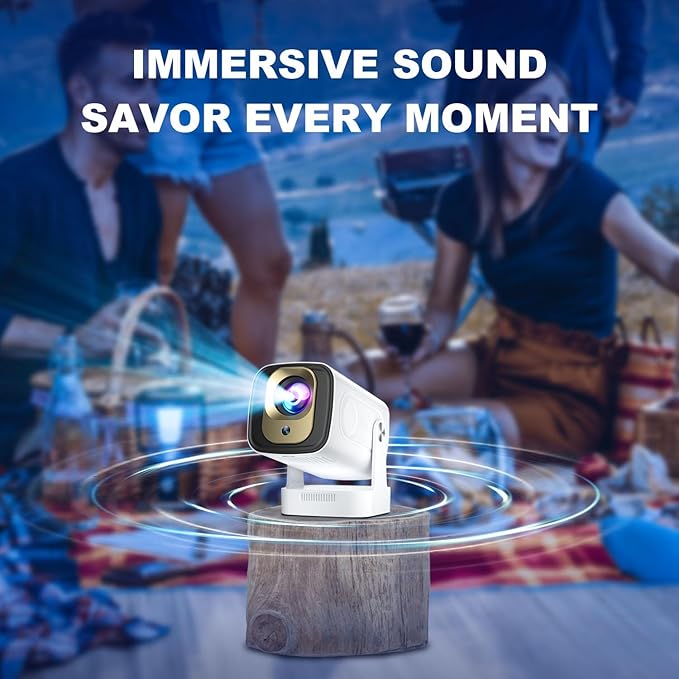 【Short Throw & Speaker】Mini Smart Projector, 1080P Native with 4K Support, WiFi 6 and Bluetooth 5.4, Auto Focus/ Keystone Correction, Built in Apps, Voice Control, Portable Outdoor Movie Projectors