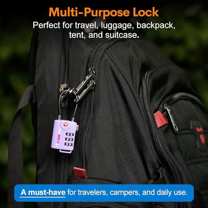 Forge TSA Approved Luggage Locks, Re-settable Combination with Alloy Body, Light Purple 2 PK, for Luggage, Suitcase, Backpack and More.