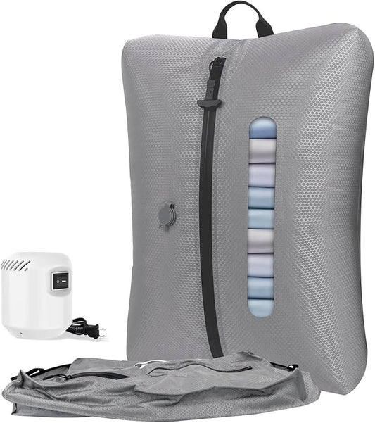 2025 Vacuum Bags for Travel with See-Through Window & 5KPa Pump Space Saver Vacuum Seal Bags for Clothing Travel IP67 Reusable Packing Organizers for Luggage, Backpack, Suitcase Grey 1PC+Pump