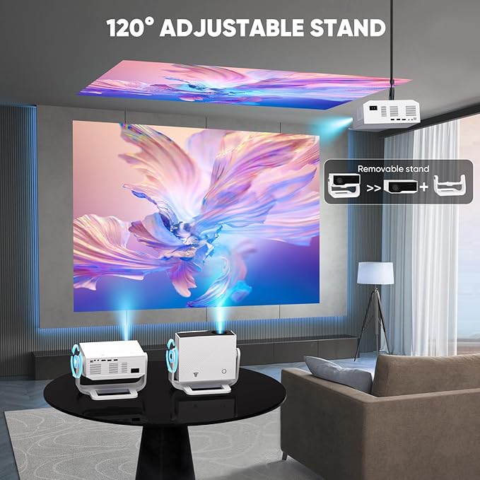 Projector with WiFi and Bluetooth, 1000+ Apps Installed, Electronic Focus & Auto Keystone, Low Fan Noise, Zoom, Native 1080P 4K Support Portable Mini Video Projector Outdoor Indoor