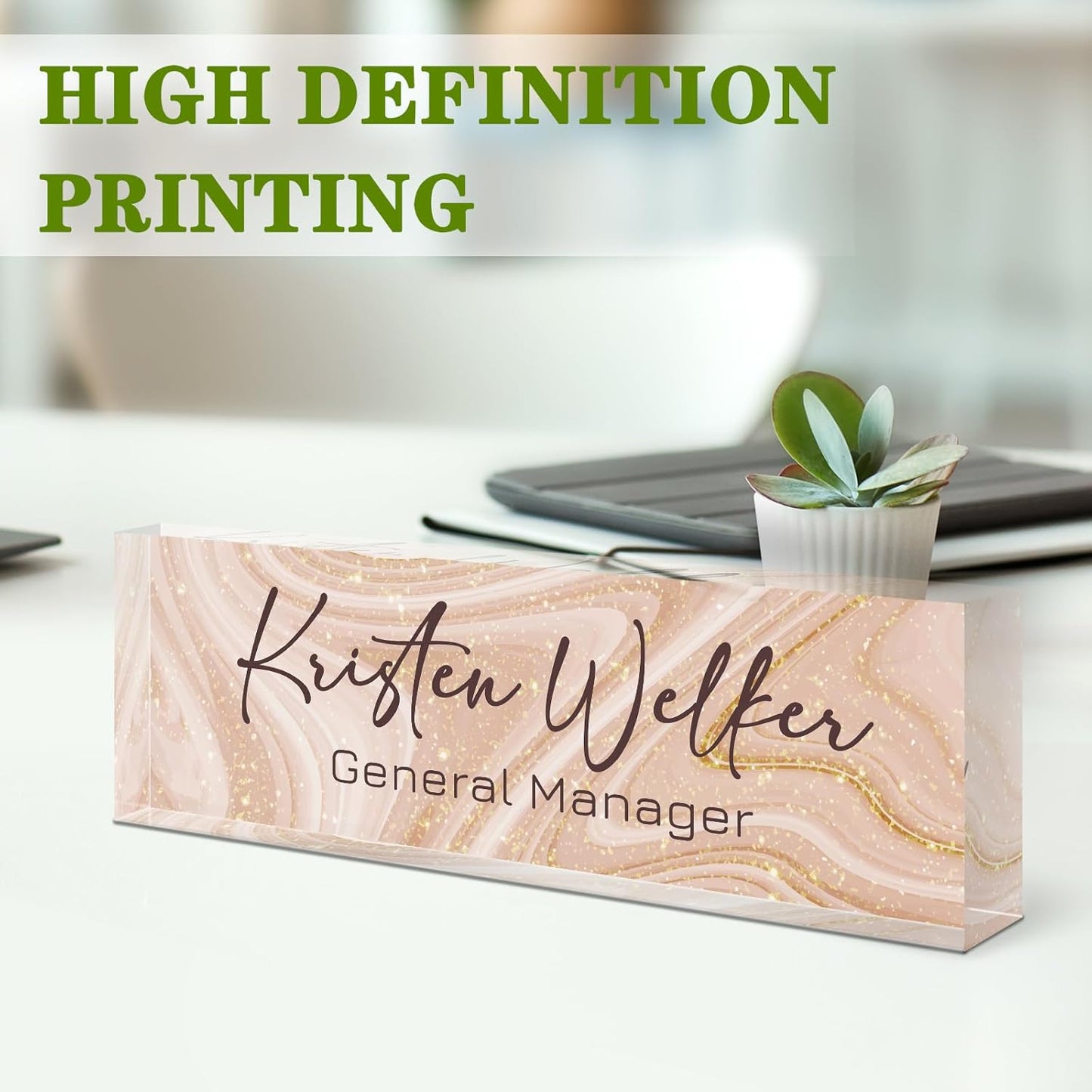 Gowellly Desk Name Plate Personalized - Custom Acrylic Name Plate for Desk - Enterprise Custom Logo/Text nameplates - Employee Appreciation Gifts (Light Pink-1)