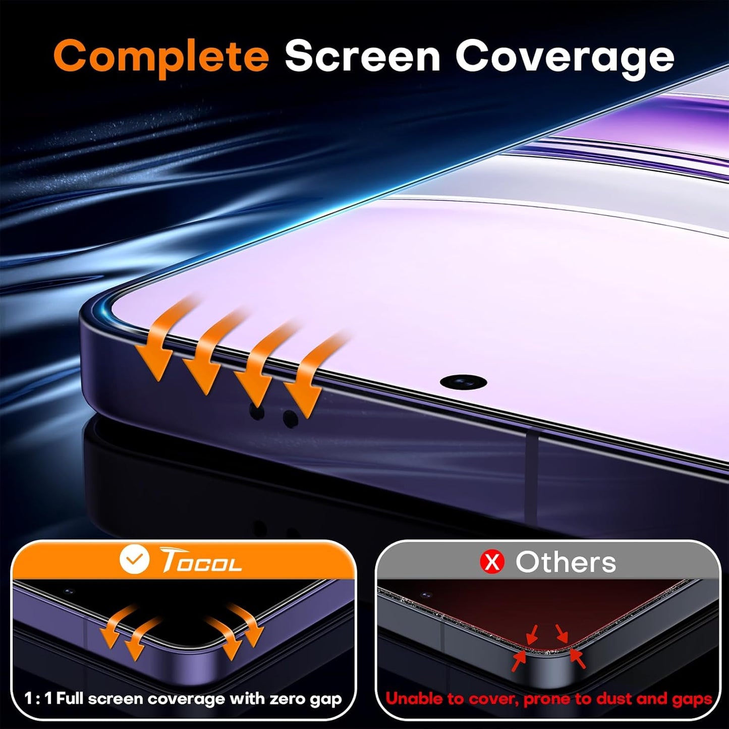 TOCOL for Samsung Galaxy S24 Screen Protector Military Grade Shatterproof HD Tempered Glass Full Coverage Screen Protector Anti-Fingerprint Easy Installation 2 Packs