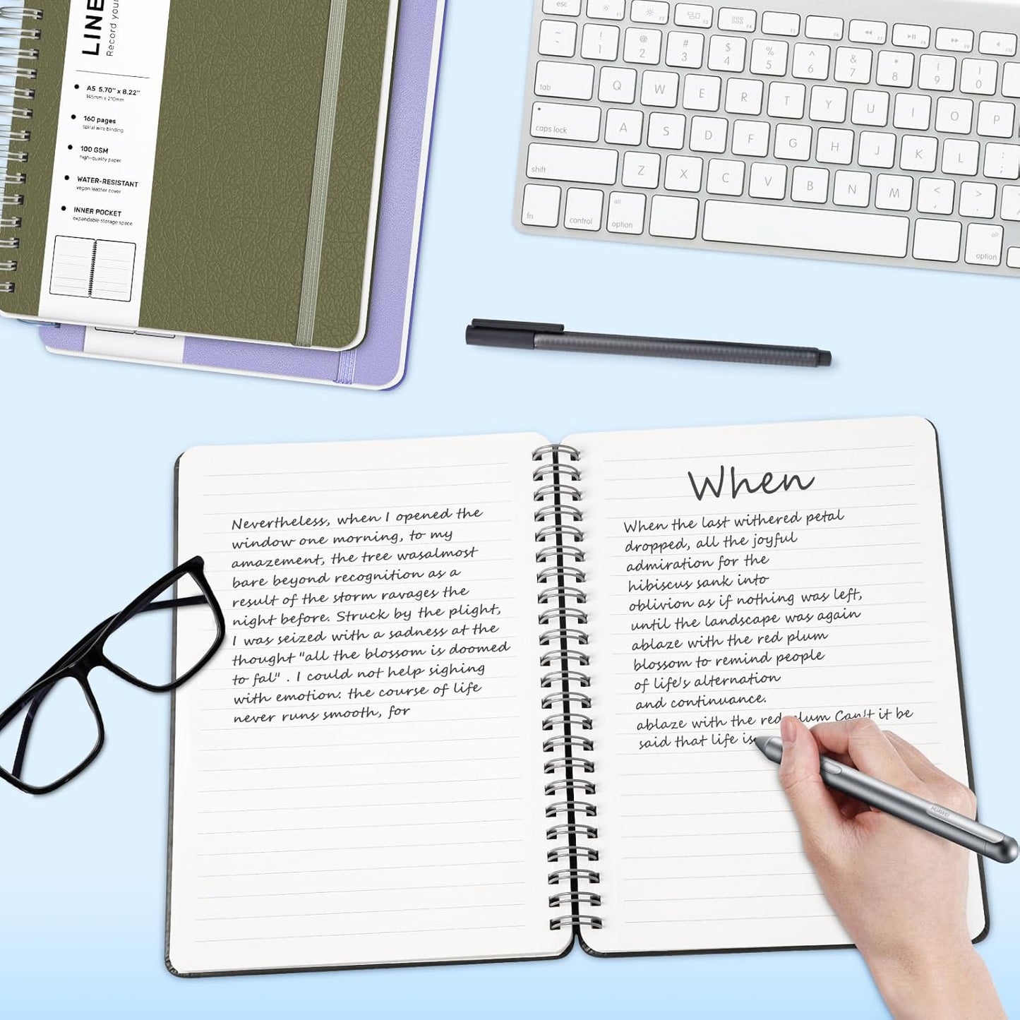 Lined Spiral Journal Notebook, A5 Hardcover Leather Notebook for Work, 5.7''×8.2'', 100GSM Thick Paper Spiral Bound Journaling Notebooks for Women & Men Office School Note Taking Business, Green