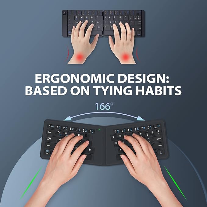 iClever Folding Keyboard, BK06 Foldable Bluetooth Keyboard with PU Leather Cover, Ergonomic Design, Tri-Device Connection, USB-C Charge – Portable Travel for iPhone, iPad, Tablet, Laptop