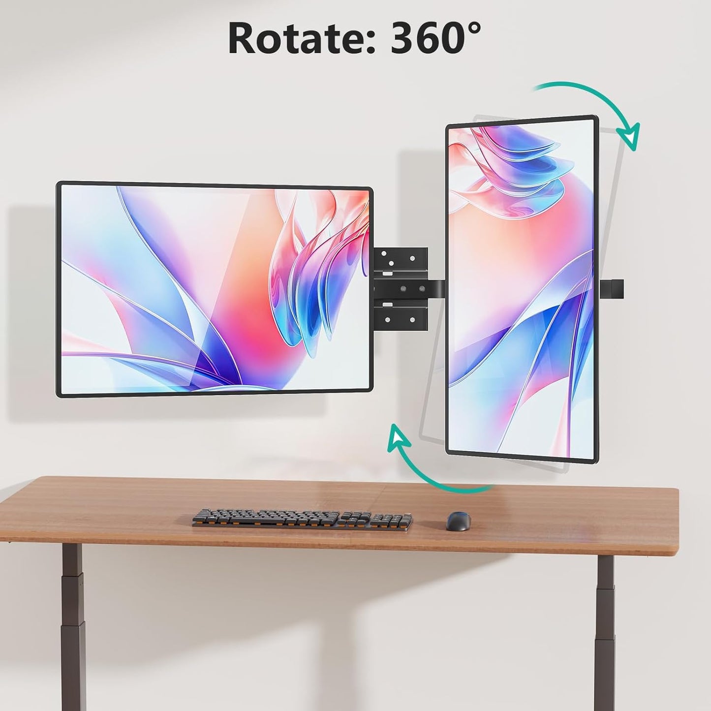 WALI Dual Monitor Wall Mount for 17 to 38 Inch, Ultrawide Monitor Arm for 2 Monitors, Swivel Tilt Computer Wall Mount with Mounting Holes 75x75/100x100, Per Arm Holds Up to 19.8lbs (012ARM-38), Black