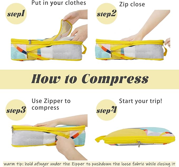 8 Pcs Compression Packing Cubes Travel for Suitcases, Waterproof Luggage Organizer Washable Storage Bags Set for Backpack Travel- Packaging Cubes for Carry-Ons and Storage