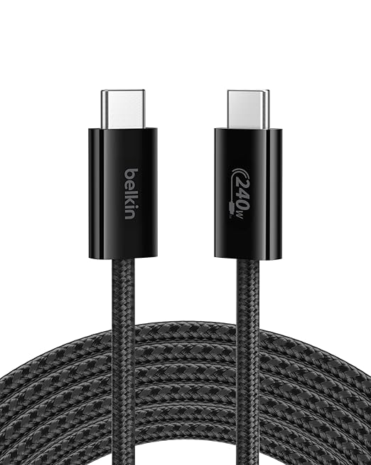 Belkin USB C to USB C Cable, 9.9ft, 240W - Type C Charger, iPhone Charger Cord, Soft, Braided, Flexible for iPhone 17, Galaxy S25, Pixel 10, MacBook, Chromebook, iPad Pro, Switch Steam Deck – Black