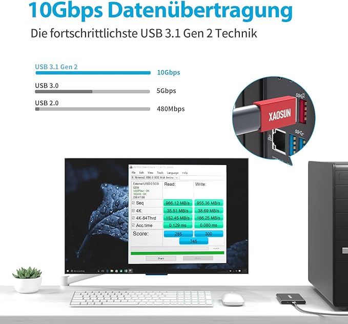 [10Gbps] USB C Female to USB Male Adapter (2-Pack), 3.1 USB A to USB C Adapter, XAOSUN One-Sided SuperSpeed Data Sync & 100W Fast Charging For iphone 15 Plus Pro Max, Laptop, Charger, Quest Link, etc.