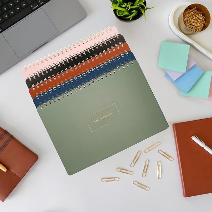 | Meeting Notebook for Work | 8.25" x 11.75" | Project Planner | Simple Design | Multiple Layouts | Office and Business Planner (Rust, Meeting Planner - Landscape)