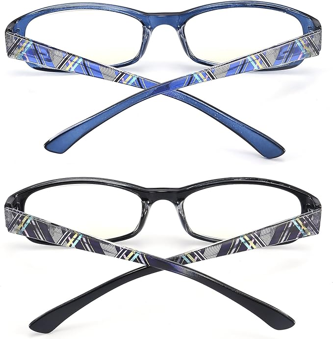 Reading Glasses 3.0 Blue Light Blocking for Womens Men,Ladies Rectangular Frame Computer Readers with Spring Hinge,Fashion Pattern Print Eyeglasses (2-Pack/Case)