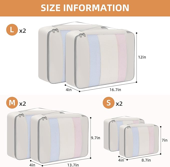 BAGAIL 6 Set/8 Set/10 Set Packing Cubes Various Sizes Packing Organizer for Travel Accessories Luggage Carry On Suitcase