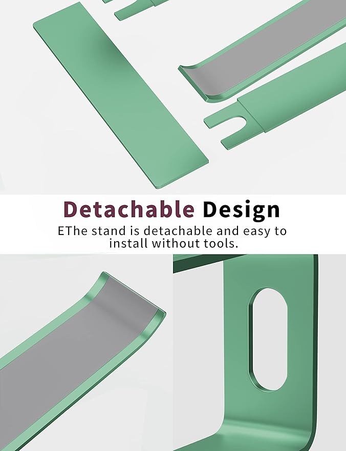 ALASHI Laptop Stand for Desk, Aluminum Computer Riser, Ergonomic Notebook Holder, Detachable Metal Laptops Elevator, PC Cooling Mount Support 10 to 15.6 Inches Notebook, Light Green