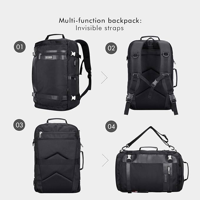 WITZMAN Travel Backpack for Men Women Laptop Backpack with USB Charging Port Carry-on Luggage Flight Approved(B686 Black)