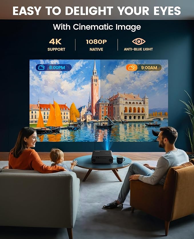 [Auto Focus/4K Support] Projector with WiFi 6 and Bluetooth 5.2, 700ANSI Native 1080P Outdoor Movie Projector, WiMiUS P62 Auto 6D Keystone & 50% Zoom, Smart Home Projector for iOS/Android/TV Stick