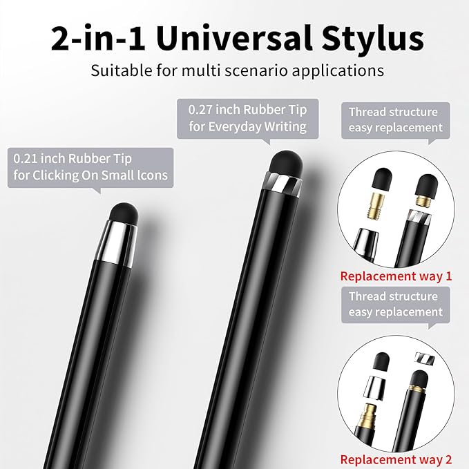 10 PCS Stylus,Stylus Pen for Touchscreen,Stylus 2-in-1 High Sensitivity & Precision Suitable for Touch Screens of iPhone/ipad/Android Tablets(10 Stylus Pen Silver/Black + 20 Tips)