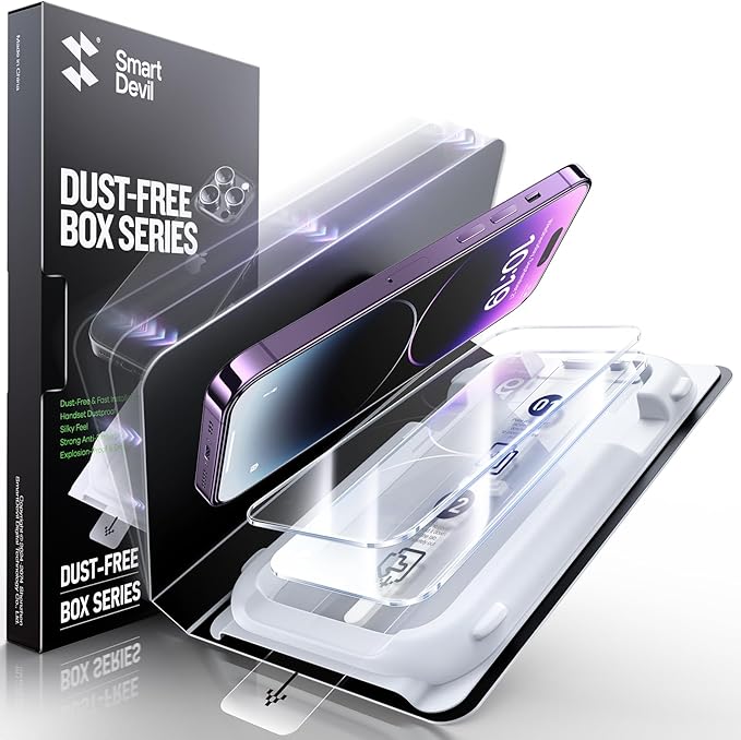 SMARTDEVIL 3 Pack Screen Protector for iPhone 14 Pro, Bubble-and-Dust-Free Box, HD Tempered Glass, Military Grade Shatterproof & Ultra Durable, Easy Installation