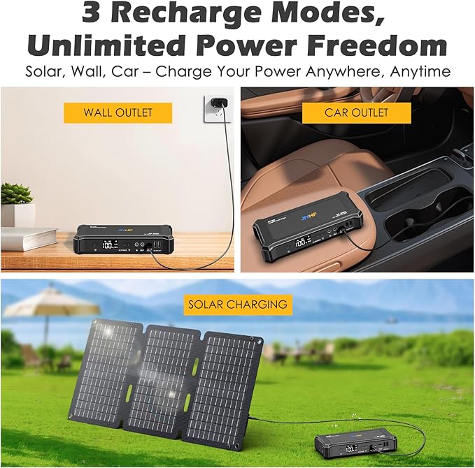 JIYHF Portable Power Bank with 30W Foldable Solar Panel - 99.9Wh Backup Battery, 100W AC & 65W USB-C PD Fast Charging Ideal for Outdoor Work, Compatible with iPhone16/15 Series, iPad, MacBook, Laptop