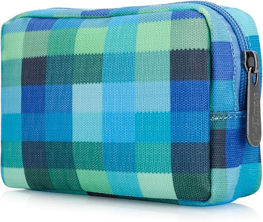 E-Tree Cute Small Makeup Bag,Cosmetic Toiletry Make up Little Items Pouch for Purse,Zipper Mini Tech Charger Cable Electronic Organizer Case,Travel Accessories for Women Men Teen,Blue Checkered