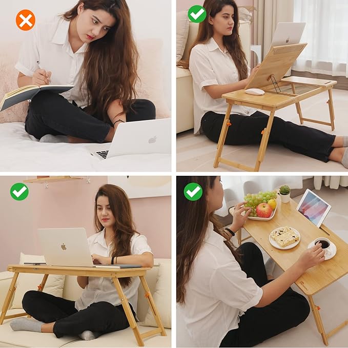 Lap Desk COIWAI Bed Table Desk Tray Desk for Bed for Laptop Writing Eating Laptop Desk with Tablet Slot, Adjustable Height Angle, Foldable Tray for Sofa Couch Floor, with Storage Drawer - Large