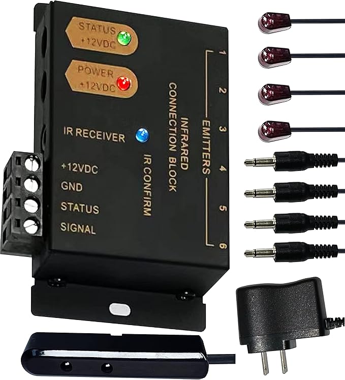 DEMAO ir Repeater Kit ，ir Extender ，Infrared Repeater System Kit Remote Controls Home Theater Out of Sight .Control 1 DMIR0106TA Ir Repearter Kit