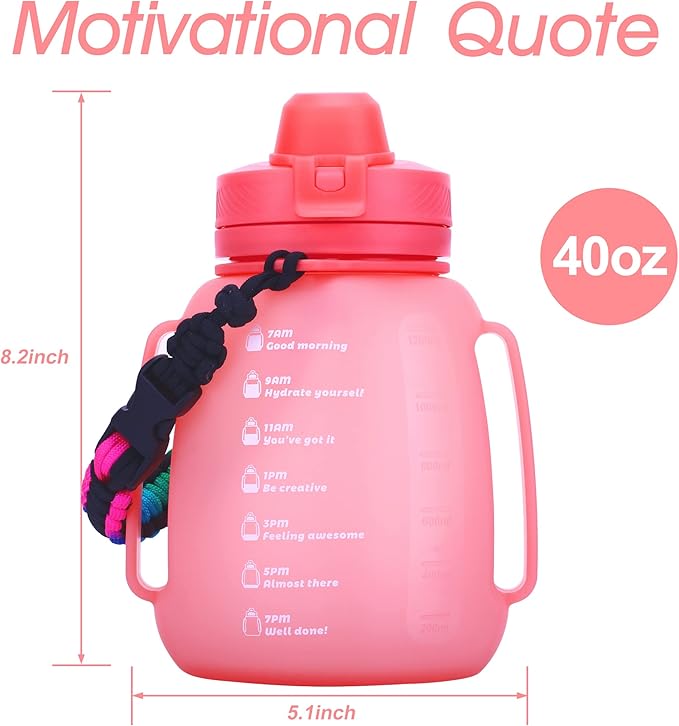 TakeToday 40 OZ Gallon Motivational Collapsible Water Bottles with Straw and Paracord Handle 1.2L Silicone Sports Water Bottle with Time Marker for Yoga Camping Outdoors